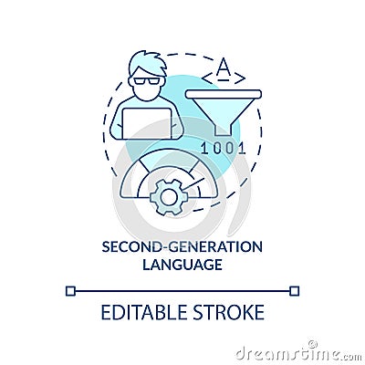 Second-generation programming language turquoise concept icon Cartoon Illustration