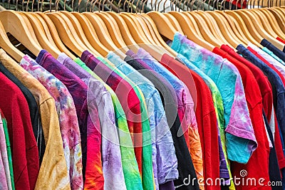 Second-hand T-shirts on display at Broadway Market in Hackney, East London Stock Photo