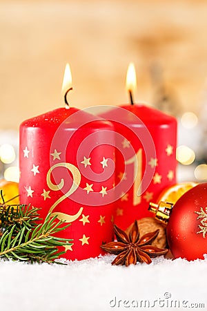 Second 2nd Sunday in advent with candle Christmas time decoration portrait format Stock Photo
