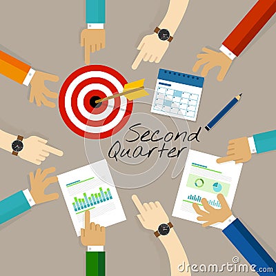 Second quarter business report target corporate financial result Vector Illustration