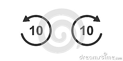 10 second rewind and fast forward icons with circle arrows. Round repeat and next buttons isolated on white background Vector Illustration
