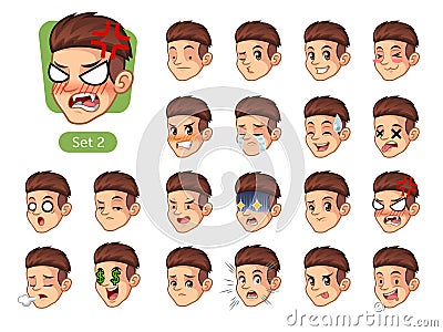 The second set of male facial emotions with red hair Vector Illustration