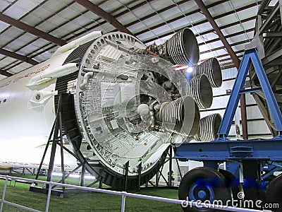 Second Stage of NASA`s Last-Remaining Apollo Saturn V Rocket in its Own Public Museum at the Johnson Space Center, Houston, Texas Editorial Stock Photo