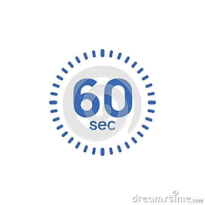 60 second timer clock. 60 sec stopwatch icon countdown time digital stop chronometer Vector Illustration