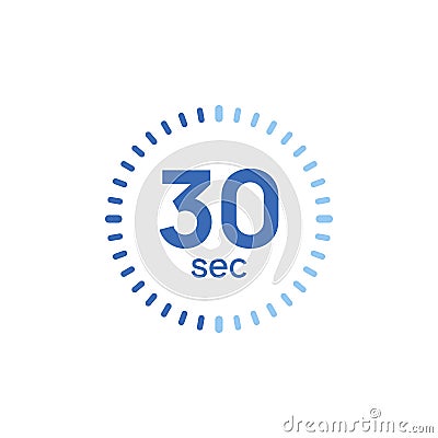 30 second timer clock. 30 sec stopwatch icon countdown time digital stop chronometer Vector Illustration