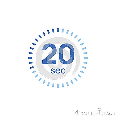 20 second timer clock. 20 sec stopwatch icon countdown time digital stop chronometer Vector Illustration