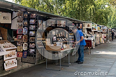 Secondhand bookseller on banks of the Seine Editorial Stock Photo