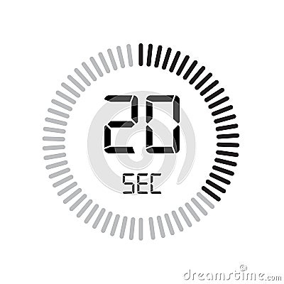 The 20 seconds icon, digital timer. clock and watch, timer, countdown symbol isolated on white background, stopwatch vector icon Vector Illustration