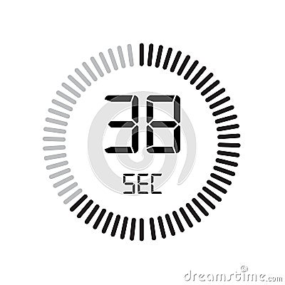 The 38 seconds icon, digital timer. clock and watch, timer, countdown symbol isolated on white background, stopwatch vector icon Vector Illustration