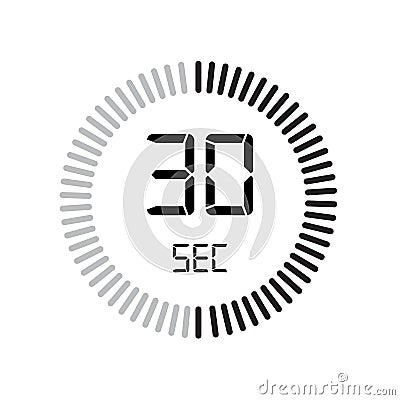 The 30 seconds icon, digital timer. clock and watch, timer, countdown symbol isolated on white background, stopwatch vector icon Vector Illustration