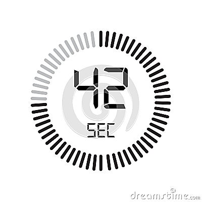The 42 seconds icon, digital timer. clock and watch, timer, countdown symbol isolated on white background, stopwatch vector icon Vector Illustration