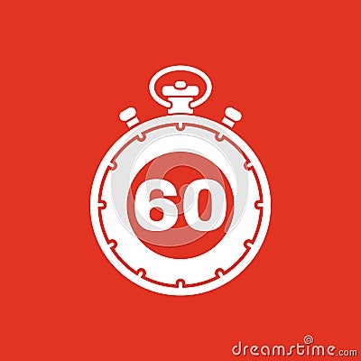 The 60 seconds, minutes stopwatch icon. Clock and watch, timer, countdown, stopwatch symbol. UI. Web. Logo. Sign. Flat Vector Illustration