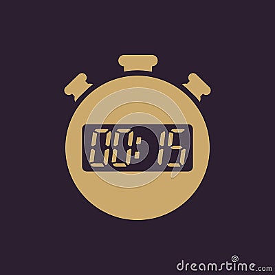 The 15 seconds, minutes stopwatch icon. Clock and watch, timer, countdown, stopwatch symbol. UI. Web. Logo. Sign. Flat Vector Illustration