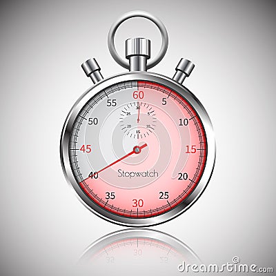 40 seconds. Silver realistic stopwatch with reflection. Vector Vector Illustration