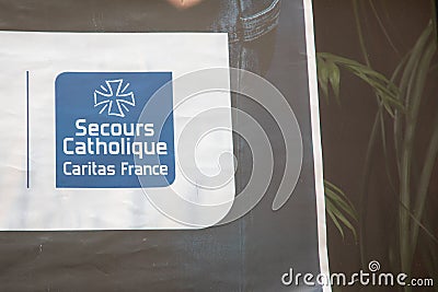 Secours catholique caritas france logo sign and brand text of french Rescue Catholic help Editorial Stock Photo