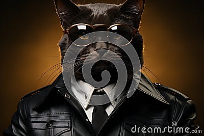 Secret Agent Whiskers: Envision a cat donning a sleek spy outfit, complete with a tiny suit, sunglasses, and a sophisticated Cartoon Illustration