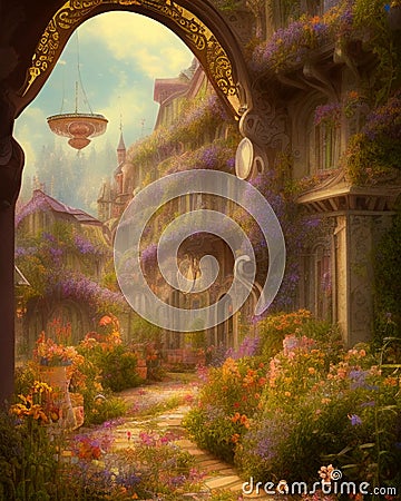 Secret garden, flowers and peace, path to Heaven Stock Photo