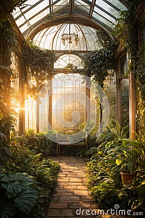secret garden surrounded by vibrant rainforest plants Stock Photo