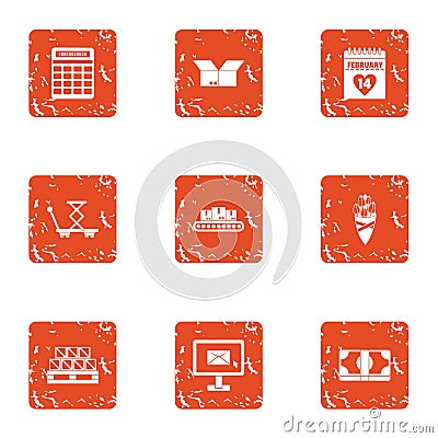 Secret meeting icons set, grunge style Vector Illustration