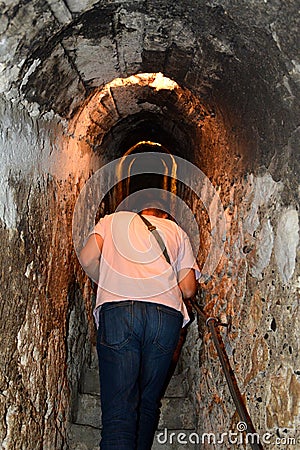 Secret passage in Bran castle, home of Dracula, Brasov, Transylvania Editorial Stock Photo