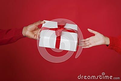 Secret Santa and giving present for Christmas or New Year Stock Photo