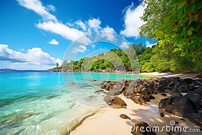 Secret small beach in the bay, nature, sea & ocean Cartoon Illustration