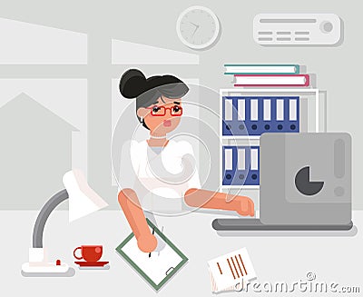 Secretary character working office desk flat design vector illustration Vector Illustration