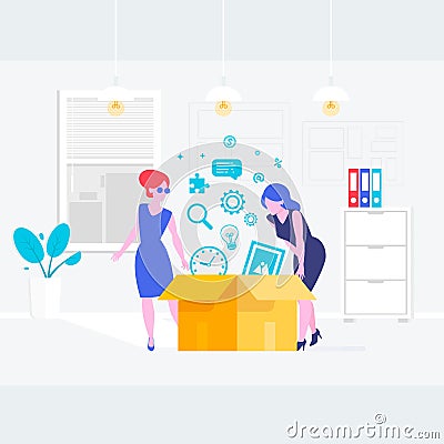 Secretary or a clerk working at her office.Vector illustration of young business woman, personal assistant Vector Illustration