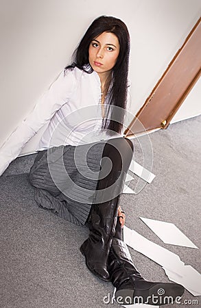 Secretary dropping papers on floor Stock Photo