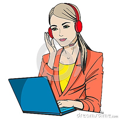 Secretary with headphones and microphone Vector Illustration