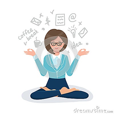 Secretary woman meditates Vector Illustration