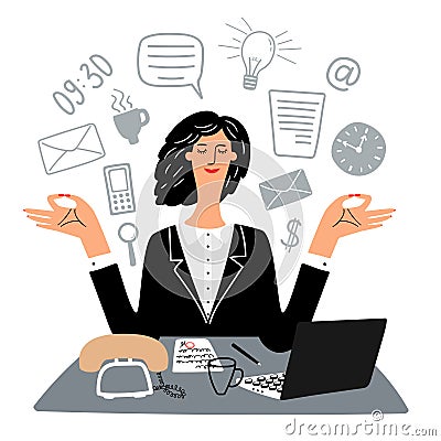 Secretary woman quietly meditates in workplace vector Vector Illustration