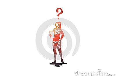 Secretary, work, office, woman, busy concept. Hand drawn isolated vector. Vector Illustration
