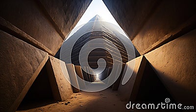 Exploring the Secrets of the Pharaohs, the Hallways of an Egyptian Pyramid, Generative AI Stock Photo