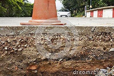 The section of road under constructions. Stock Photo