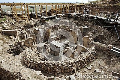 A section of the temple complex at Gobekli Tepe located 10km from Urfa in south-eastern Turkey. Stock Photo