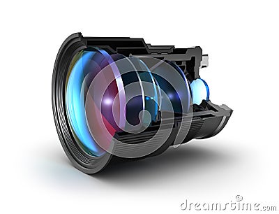 Sectional camera lens. 3d image Stock Photo