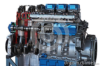 Sectional view of truck engine. cutaway model Stock Photo