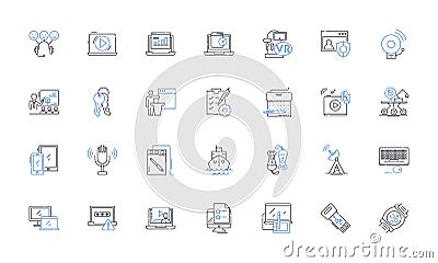 IT sector line icons collection. Technology, Innovation, Hardware, Software, Nerking, Cybersecurity, Data vector and Vector Illustration
