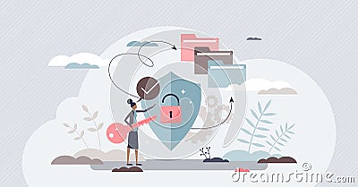 Secure access with privacy data security and protection tiny person concept Vector Illustration