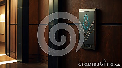 A secure biometric access panel near the entrance of an executive suite Stock Photo