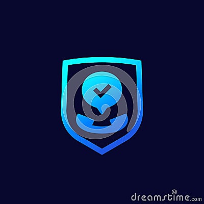 Secure call icon with phone tube and shield Vector Illustration