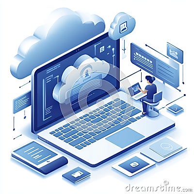 Secure Cloud Computing Data Access Laptop User isolated on white background Stock Photo