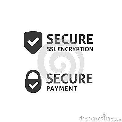 Secure connection icon, secured ssl shield, protected payment, safe data Vector Illustration