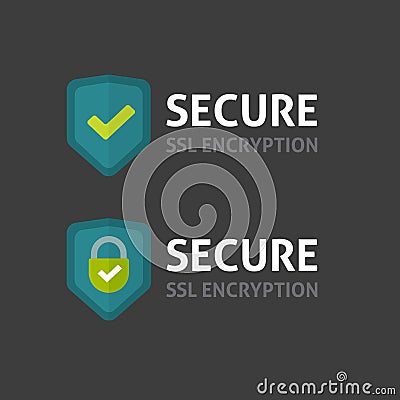 Secure connection label vector on dark background, secured ssl shield Vector Illustration