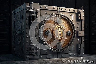 Ai Generative Secure Cryptocurrency Vault Stored on Blockchain Technology Stock Photo