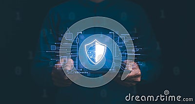 Secure cyber protect concept, Cybersecurity and privacy concepts to protect data, shield protect icon. Protection network security Stock Photo
