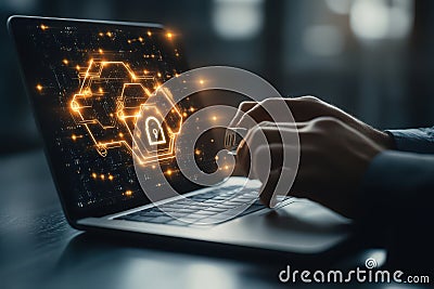 Secure Data Access Laptop User Digital Privacy Online Security Background Stock Photo