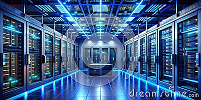 Secure Data Center Advanced Cybersecurity Infrastructure for Firewall Protection Digital Forensics and Robust Server Stock Photo