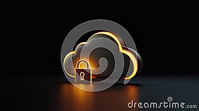 Secure data cloud, glowing shield, padlock, minimalist design, copy space, digital security Stock Photo